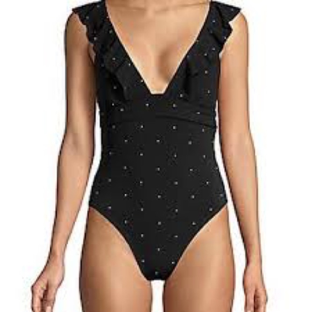 Robbin Piccone Black and White Polka Dot Ruffled One-Piece Swimsuit Size 8